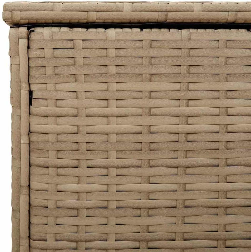 vidaXL Outdoor Cushion Storage Box - Beige Poly Rattan, Powder-Coated Steel - Water- Patio/Garden Storage - Rectangular - 39.4in(L) x21.9in(H)