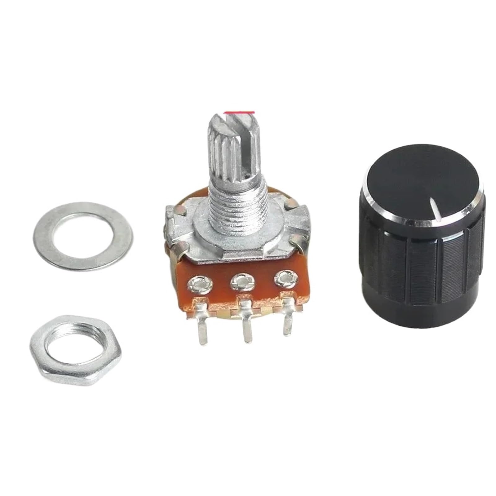 Kit de 5 potenciómetros lineales WH148 de 15 mm (10 K, 1 K, 2 K, 5 K, 20 K, 50 K, 100 K, 250 K, 1 M, 3 pines, con tapa de perilla de aleación de aluminio negra)(10K Ohm)