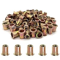 Vista 12 de Kit surtido de 100 tuercas remachables de 3/8"-16 de acero al carbono, tuerca de remache UNC, con cabeza plana, inserto roscado, variedad de tuercas