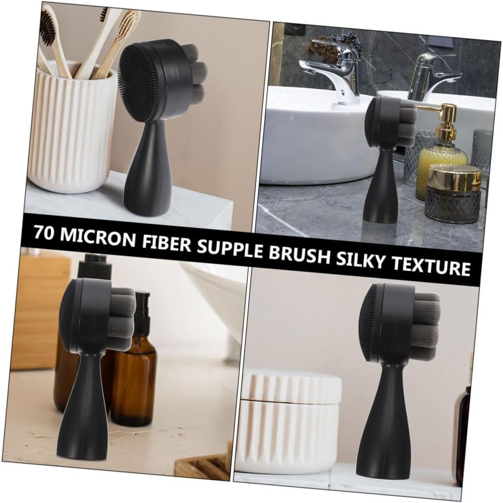 Portable Facial Brush Silicone Double-Sided Black Face Cleaner with Plum Blossom Head, Multi-Function Exfoliating Manual Facial Cleansing Brush for Travel and Daily Skincare image 5