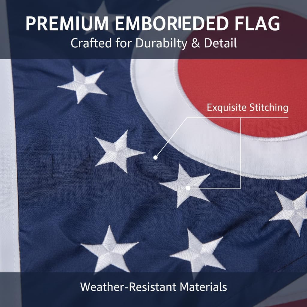 Ohio Flag 3x5, US OH State Flags Outdoor, Luxurious Full Embroidery, Brass Grommets