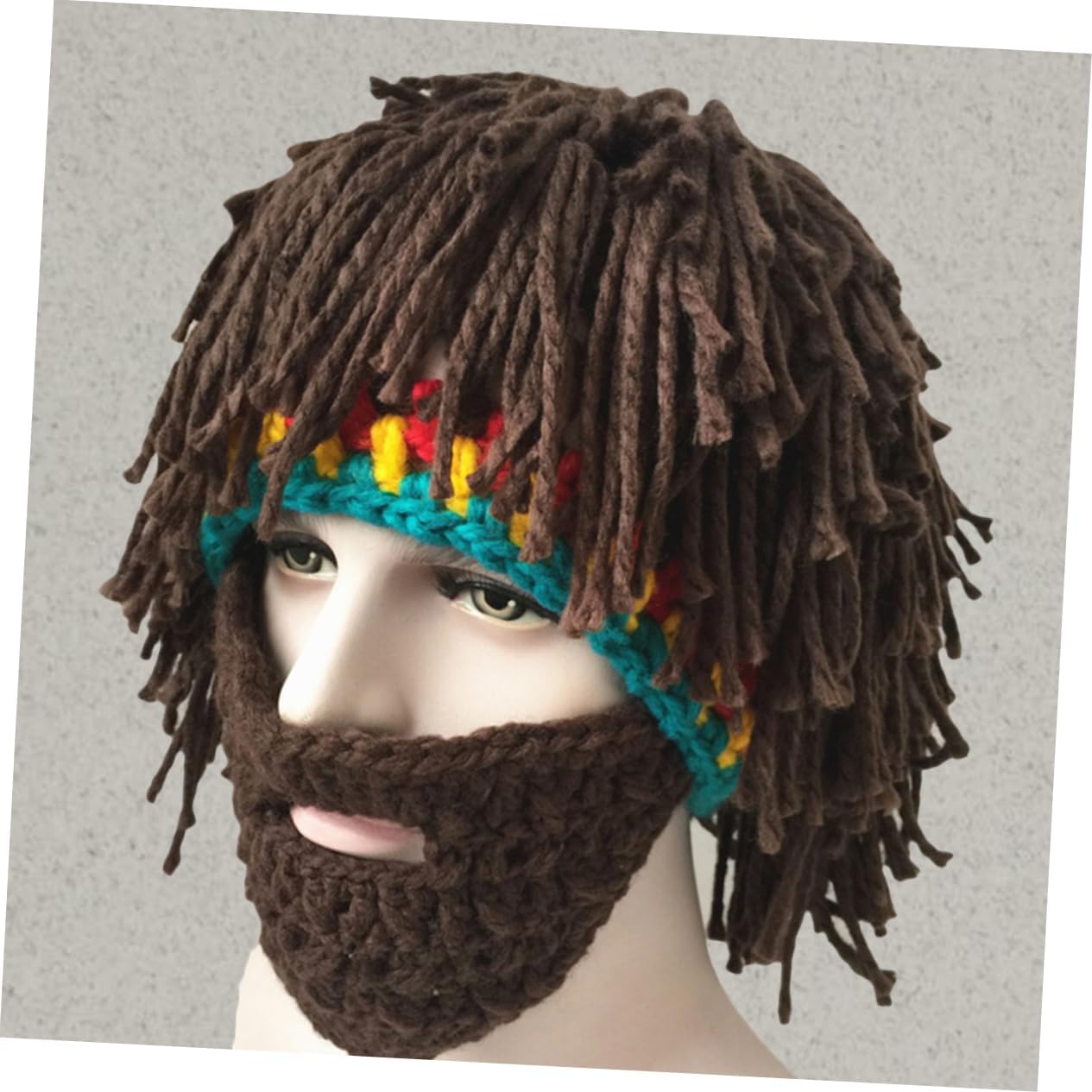 Warmest Knitted Wool Hat Wig Beard Handmade Mask Beanies for Women Men Stylish Knit Cap for Winter Black