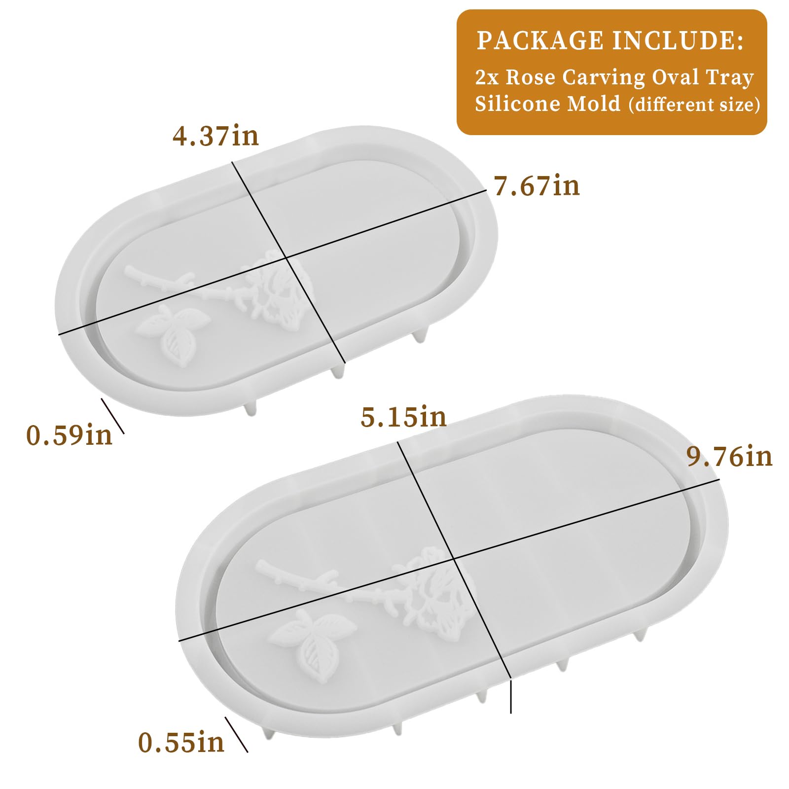 Wehous Oval Tray Molds for Resin Concrete, 2 Size Rose Carved Oval Silicone Mold, Tray Epoxy Resin Casting Mold for Jewelry Holder Bathroom Vanity Tray Candle Holder Storage Floral Crafts Gift - Image 3