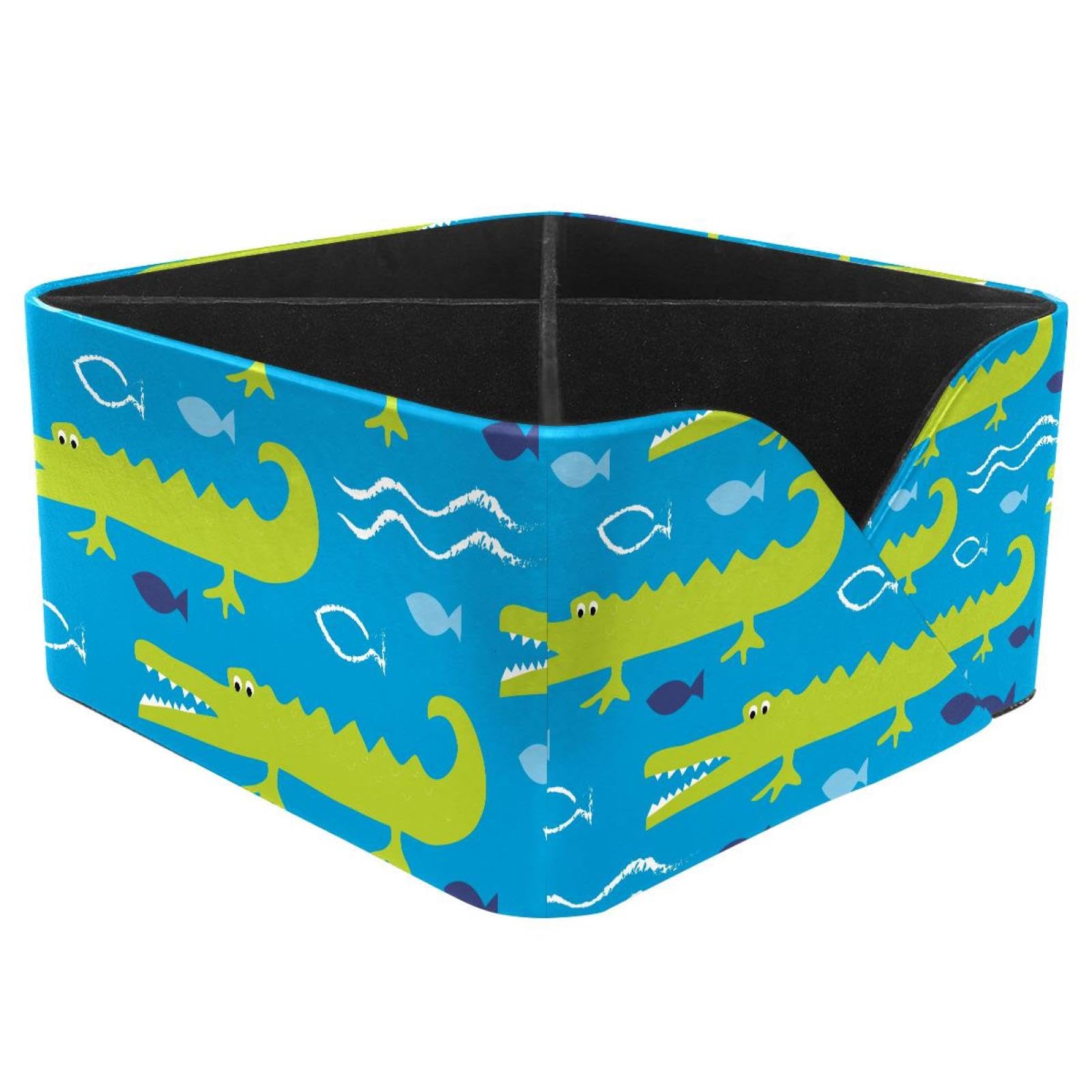 KengjuTesu Blue Ocean Crocodile Desktop Organizer Pen Holder, Rectangular Pencil Cup for Office, Study and Makeup Stations
