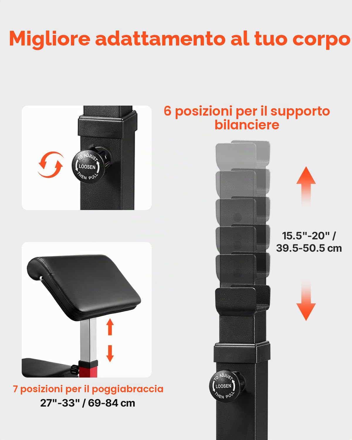 VEVOR Panca Pesi con Estensione Gamba, Panche Allenamento in Acciaio Carbonio, Carica 200 kg, Stazione per Bicipiti con Manubri e Bilanciere Isolati per Braccio Seduto, per Palestra Domestica