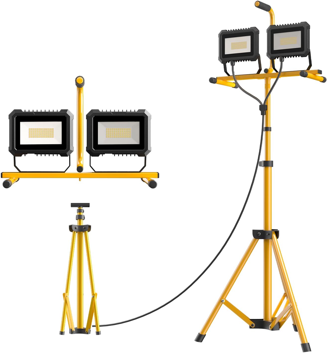 23000 Lumen LED Work Light with Stand, 200W 2 Head Portable Work Lights on Stand, with Adjustable and Foldable Tripod Stand, Waterproof Work Light with Switch for Construction Job Site Workshop
