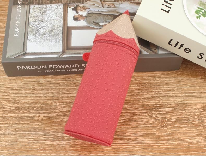 Image of Silicone lightweight waterproof zipper pencil case pencil bag /pouch, cute colourful pencil shape, safe and quality (Red), QS-2010