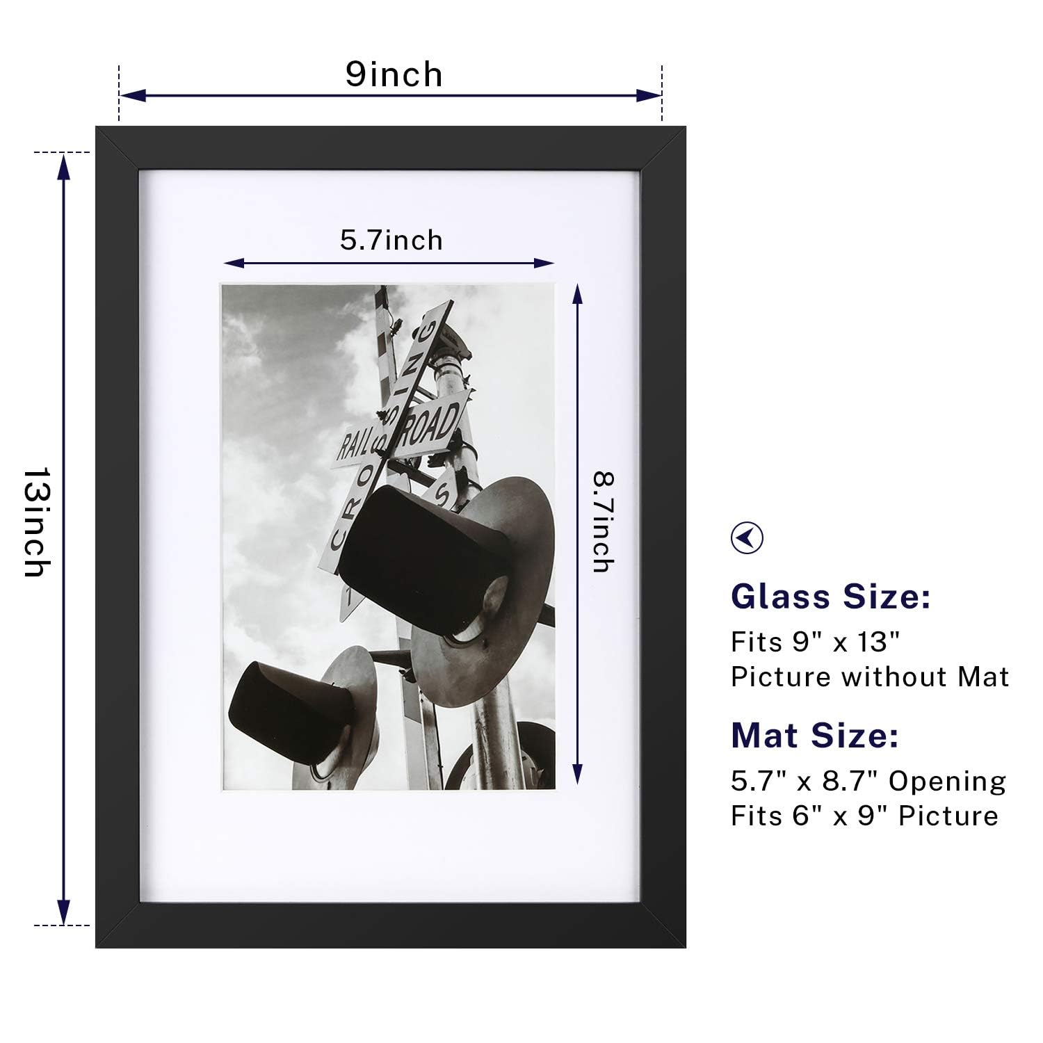 9x13 Picture Frame With Mat - Black Wood Frame For 11x15 Display, Includes White Mat & Hanging Kit - View #6