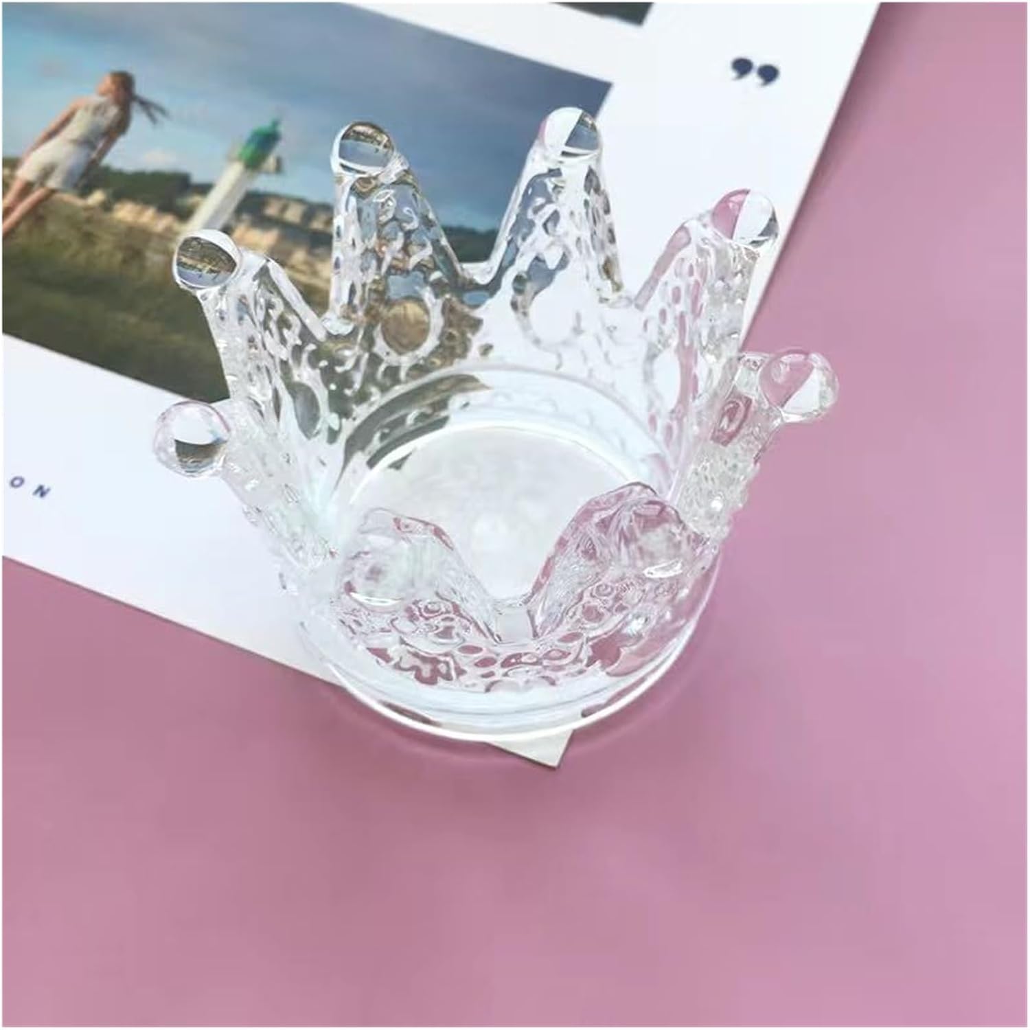 Instagram-Worthy Minimalist Luxury Glass Bottle Crystal Gold Crown Candlestick Necklace and Ring Storage Creative Ornament(ClearCrystalCrown7.5x5cm)