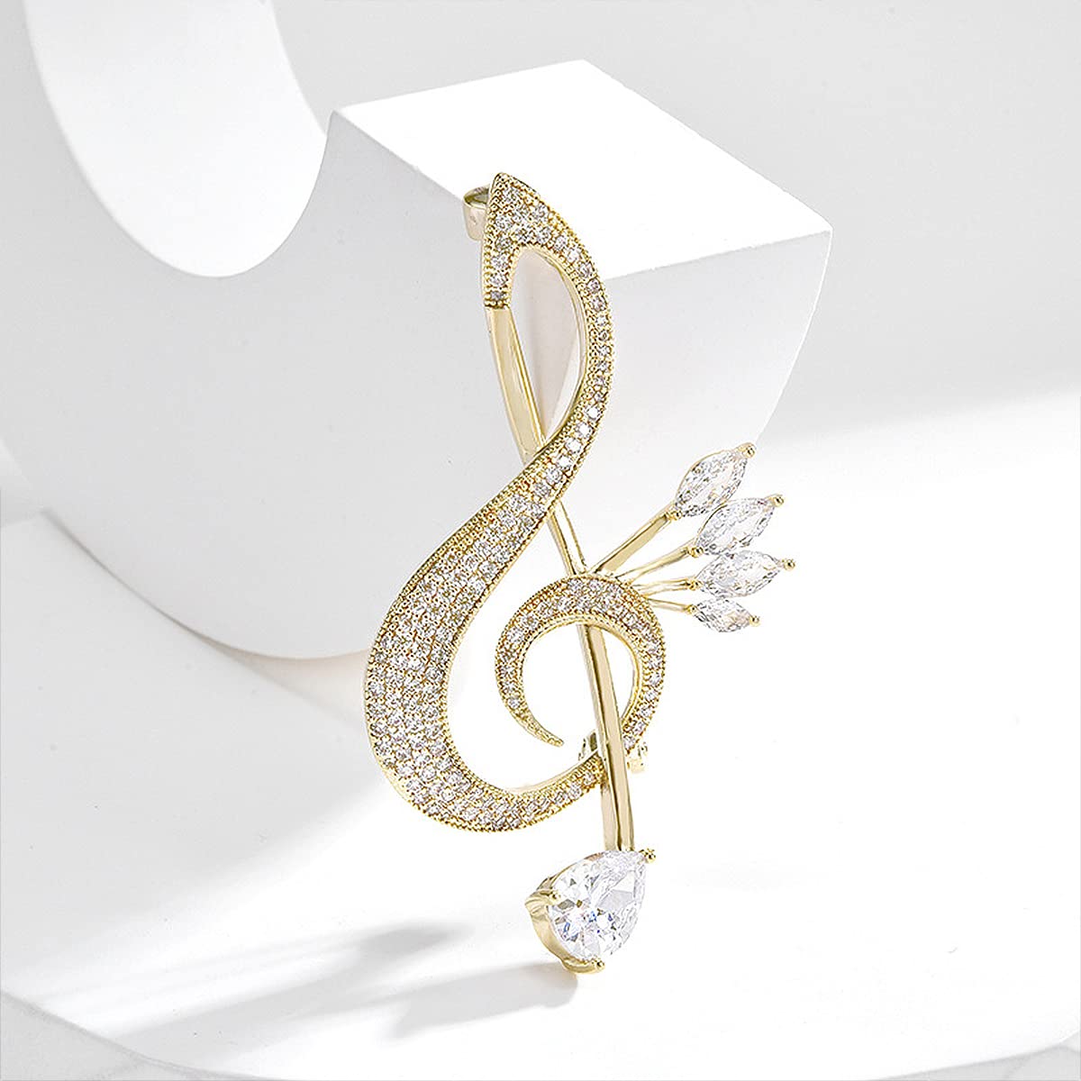 Spilla a Forma di Nota Musicale per Donna, Gioiello alla Moda, da Bavero Color Oro, con zirconi, Regalo per Insegnanti.