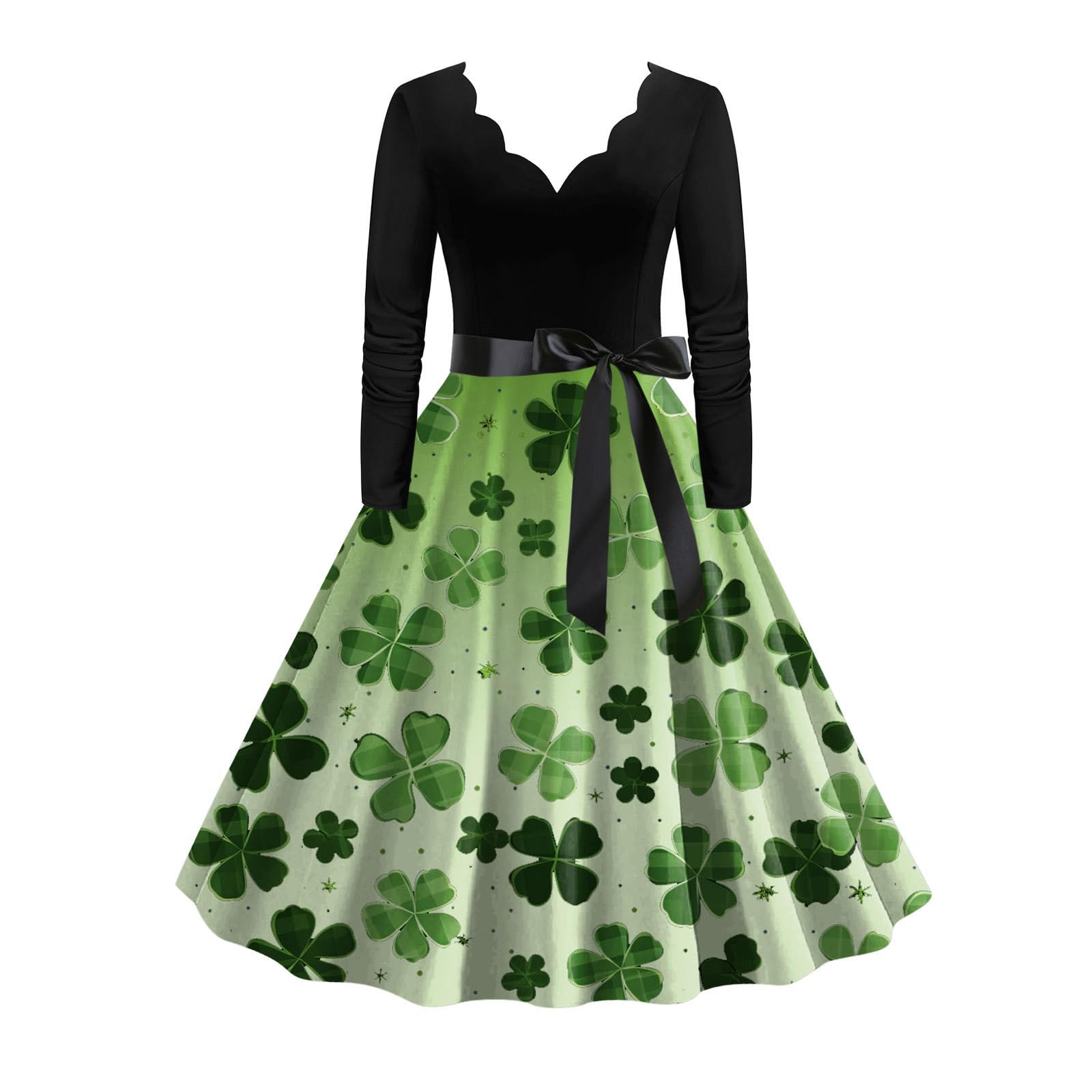 Robe Saint Patrick imprimé vintage de qualité à taille haute - 4