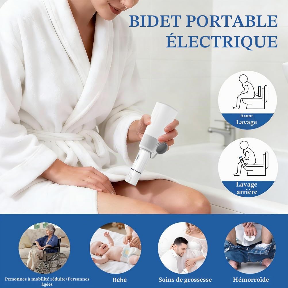 Bidet Portable Electrique,Bidet De Voyage Portable Rechargeable,450 ML Bouteille Perineale Post Partum,Douchette Intime Maternité,pour Voyage,Camping,Hygiène Personnelle,Hemorroide