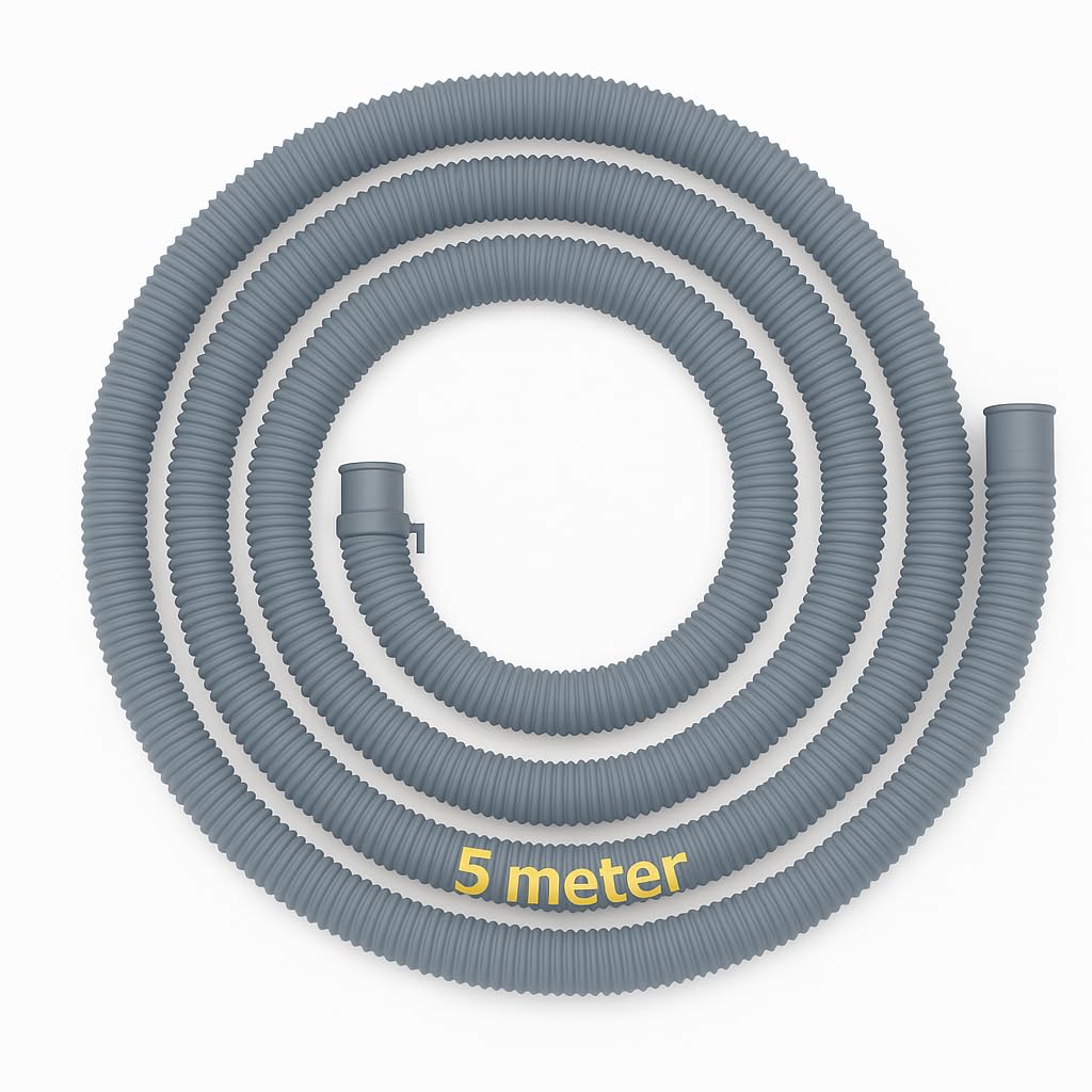SBD 5 Meter easyfit Top load Fully/Semi Load Washing Machine Outlet Drain Waste Water Hose Flexible Hose Pipe| Corrugated Leakagefree Flexible Drain Outlet Pipe (Pack Of 1) (Grey, 5Mtr)