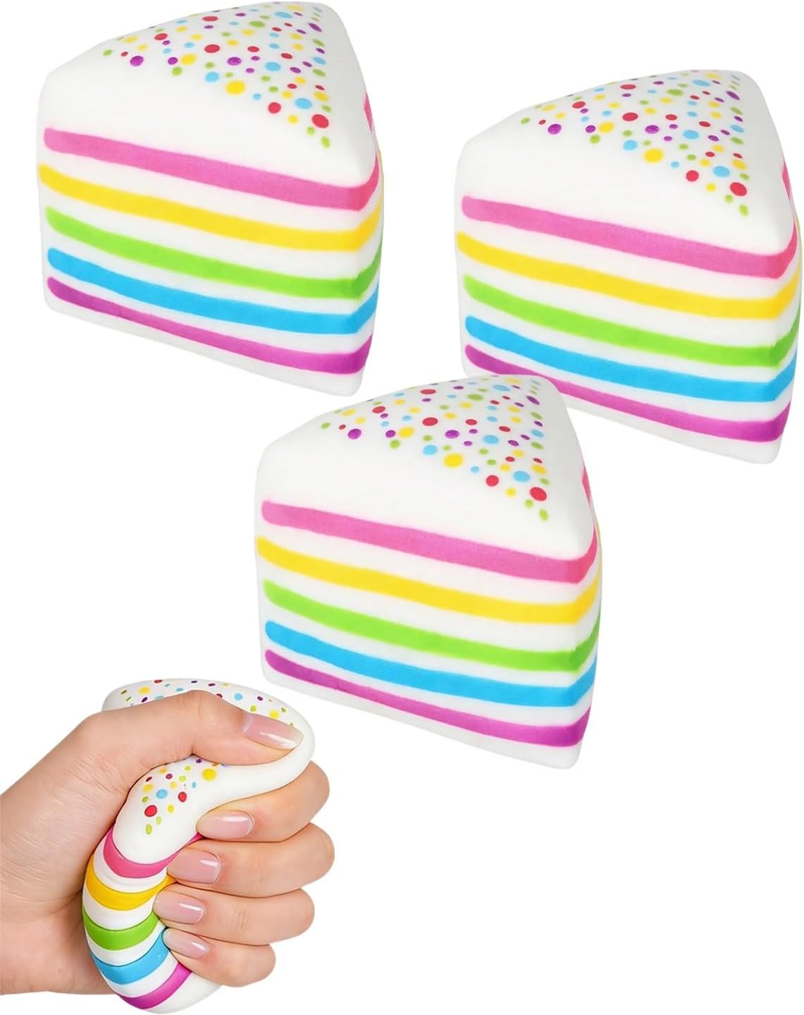 Jumbo Rainbow Cake Squishy, Slow Rising Fidget Squeeze, Colorful Giant Layer Cake Slice Toy, Soft Relief Squishy Stress,Squeeze Ball Sensory for Anxiety Stress Party Favors(3pcs)