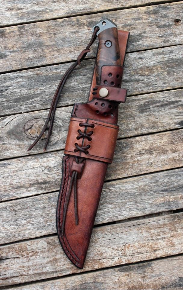 Miniatura 2 de Alfamart Cuchillo de lazo de caza de caza de acero al carbono hecho a mano con funda de piel y mango de madera.