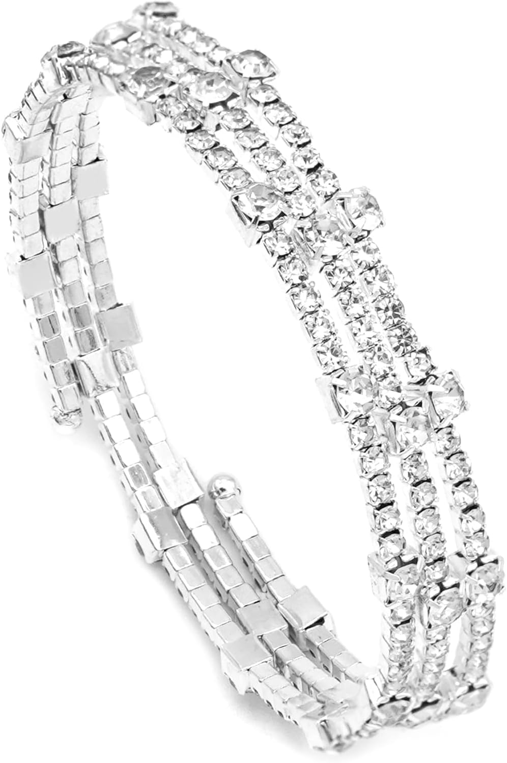 Multilayer Rhinestone Cuff Bracelets for Women Sparkling Cubic Zirconia Crystal Bridal Bangle