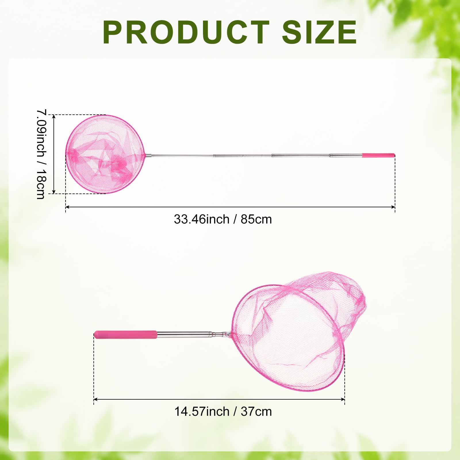 M METERXITY 1 filet de pêche télescopique pour adolescents, extensible de 48 cm, petits filets avec poignée réglable pour attraper les insectes/petits poissons/crevettes/aquarium/extérieur [Rose]