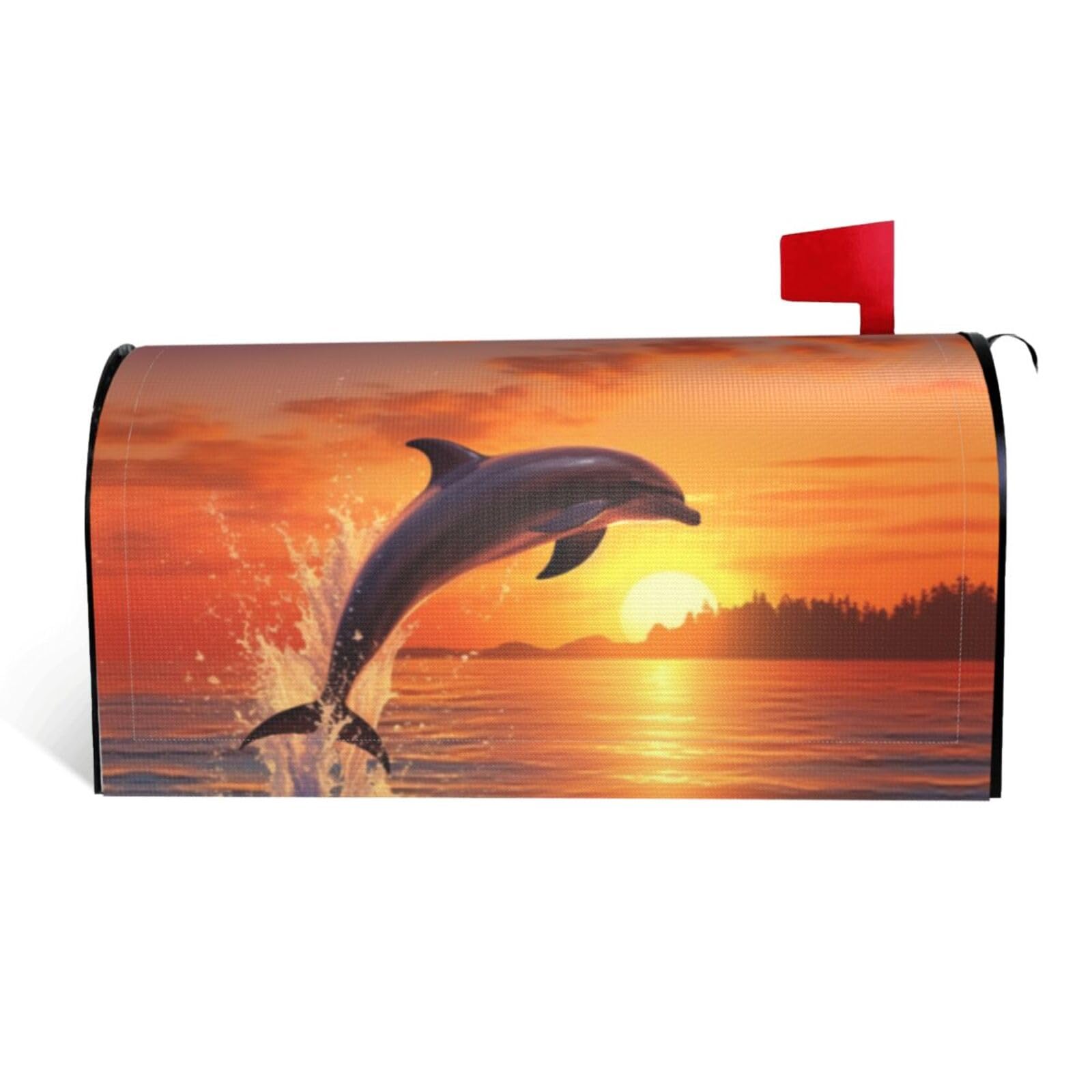 Sunset Dolphin Mailbox Covers Magnetic Standard Size 25.5x21 in, Decorative Post Letter Box Cover Waterproof Mailbox Wraps Outdoor Post Wraps for Garden Yard Home Decor