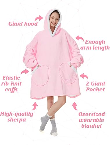 Miniatura 9 de Manta con capucha para mujeres y hombres, sherpa, de gran tamaño, gruesa, acogedora, suave, cálida, para adultos, sudadera con capucha
