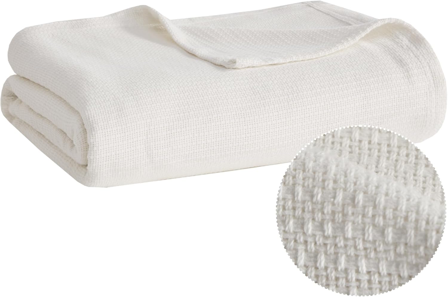 Madison Park Freshspun Basketweave Luxury Cotton Blanket Cream 108x90 King Size Basketweave Premium Soft Cozy 100% Cotton For Bed, Couch or Sofa