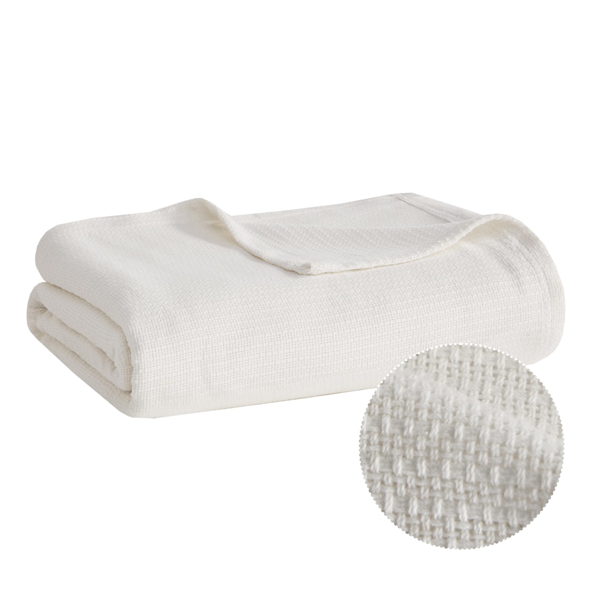 Madison Park Freshspun Basketweave Luxury Cotton Blanket Cream 108x90 King Size Basketweave Premium Soft Cozy 100% Cotton For Bed, Couch or Sofa