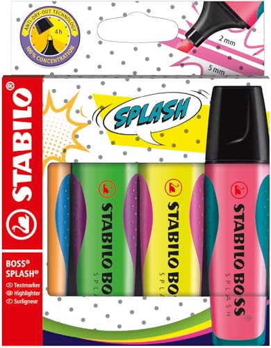 Image of STABILO Highlighter BOSS SPLASH - Wallet of 4 - Assorted Colours