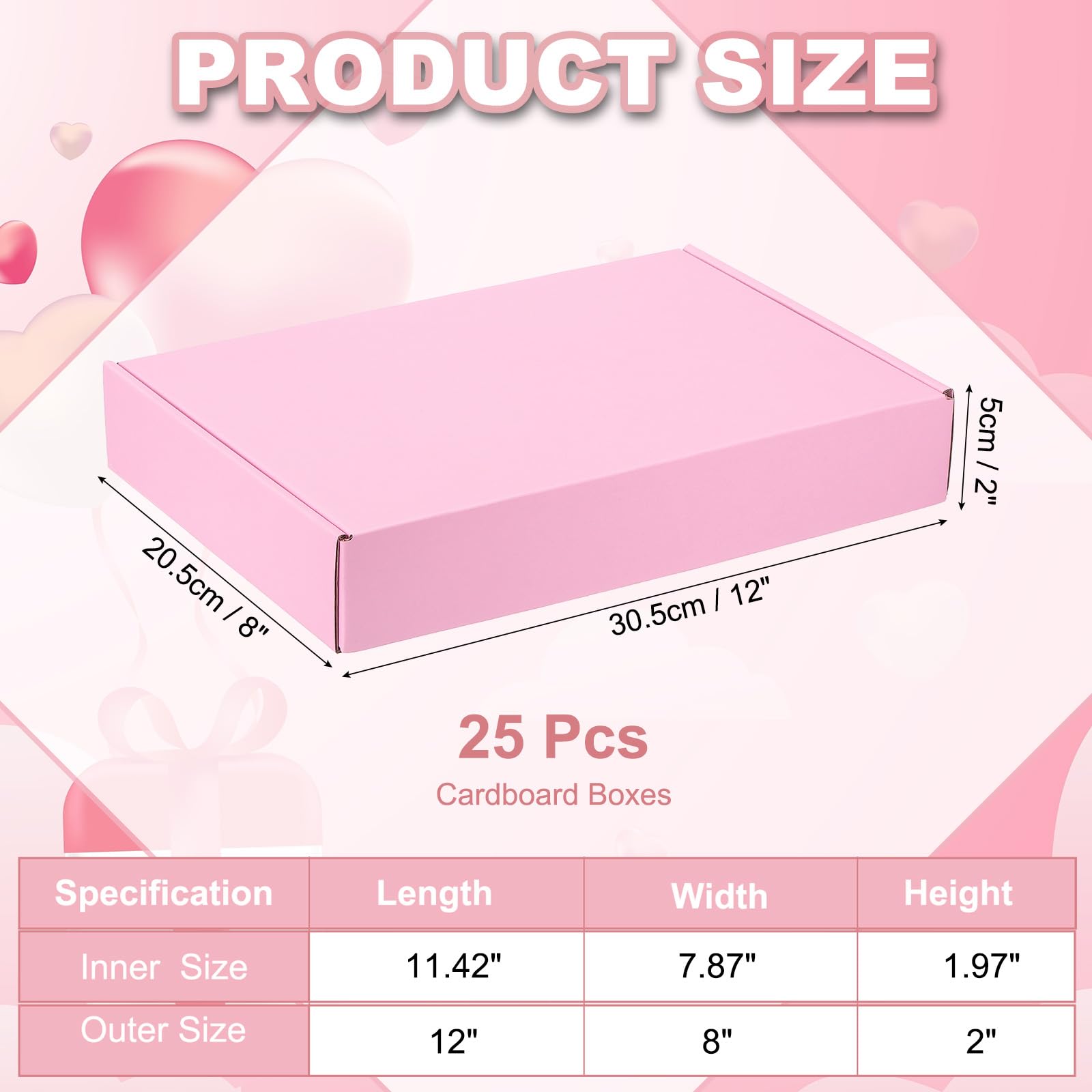 PATIKIL Scatole Di Cartone Spedizioni 12x8x2 Per Piccole Imprese, 25Pz Scatole Regalo In Cartone Ondulato Per Spedizioni Traslochi Artigianato Natale Prodotti Regalo, Rosa.