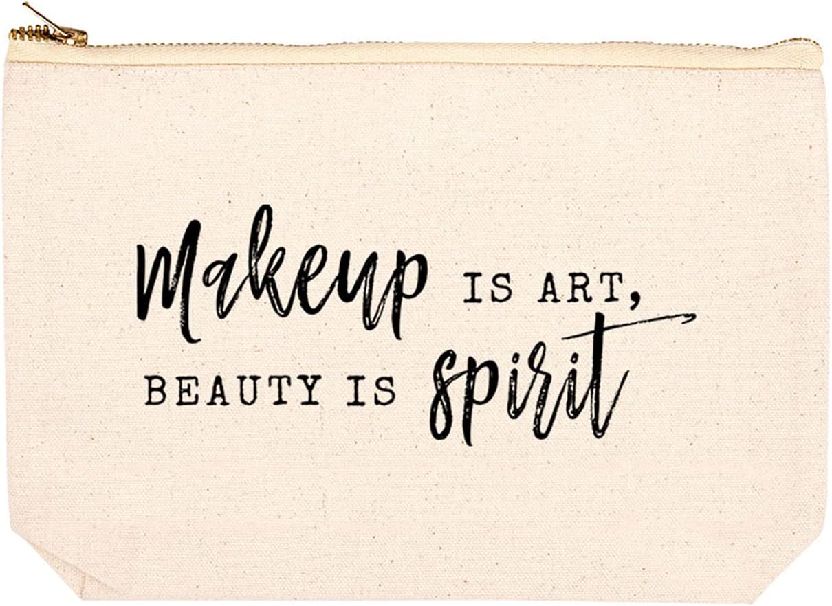 Andaz Press Funny Makeup Bag Canvas Cosmetic Bag with Zipper Makeup Is Art, Beauty Is Spirit Makeup Pouch For Purse Travel Pouch Toiletry Funny Pencil Bag Cute Birthday Gifts for Women 6.5 x 9 Inch