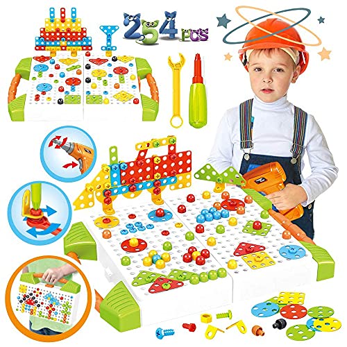 Drill Puzzle STEM Learning Toys - 254 Pcs Electric DIY Educational Set 3D Construction Engineering Building Blocks for Kids 4-8, Creative Mosaic Design for Boys Girls