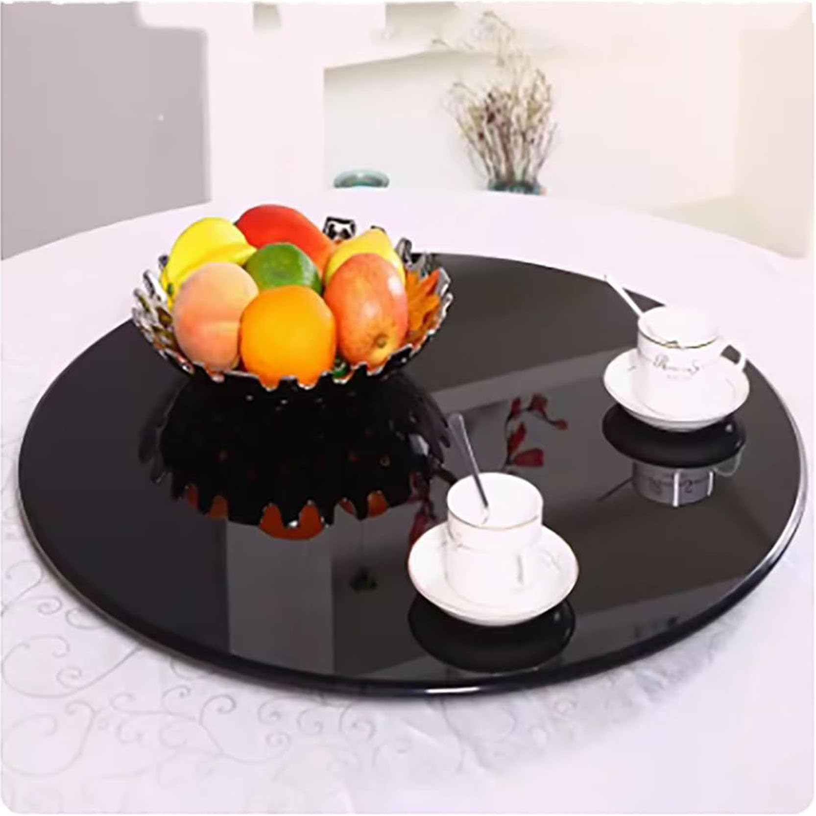 Obrotowy stolik Lazy Susan ze szkła hartowanego, obrotowa taca do serwowania Lazy Susan, obrotowa taca ozdobna, z obrotowym systemem wspomagania, talerz do serwowania obraca się płynnie (rozmiar