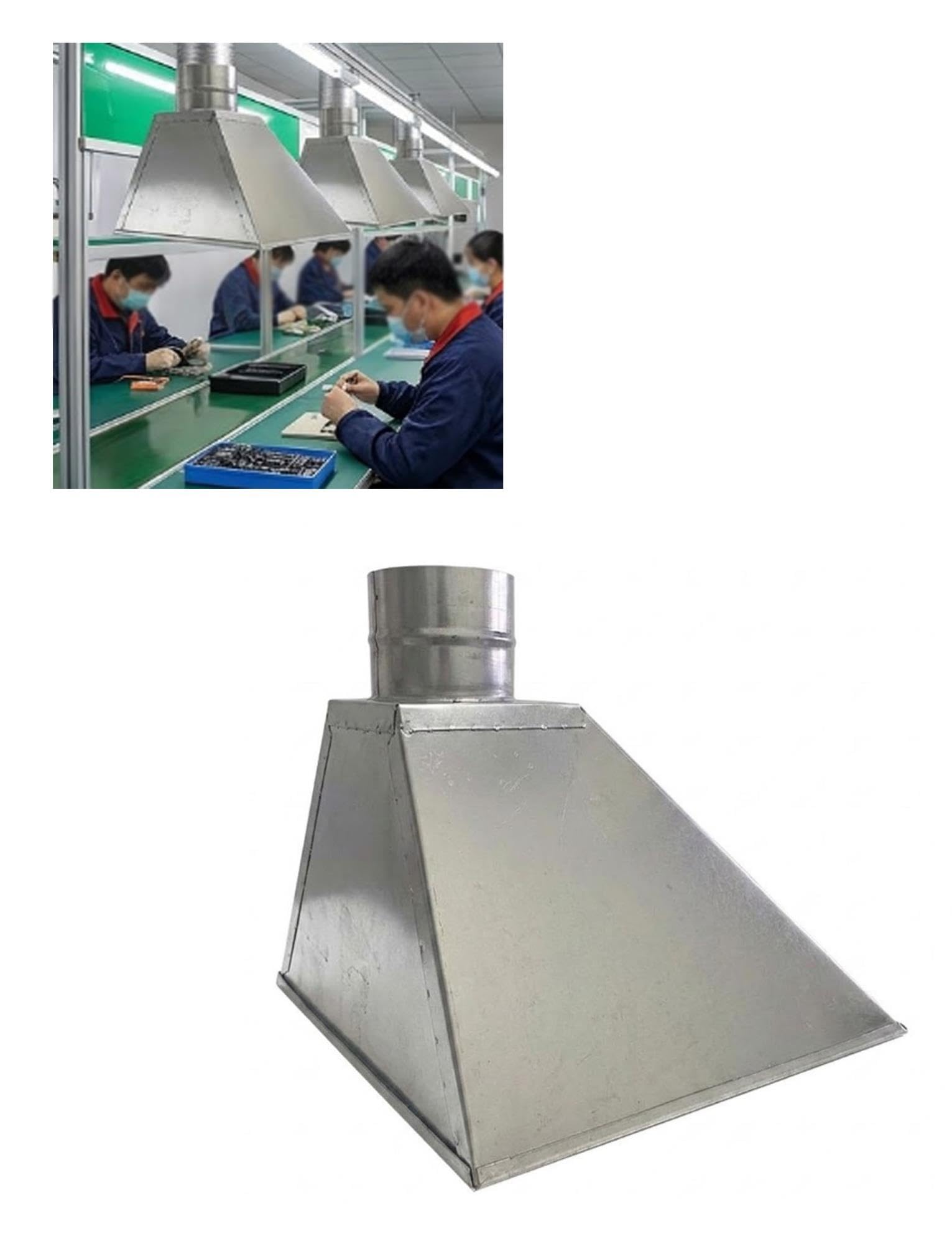 Campana extractora industrial de acero galvanizado para polvo y humos