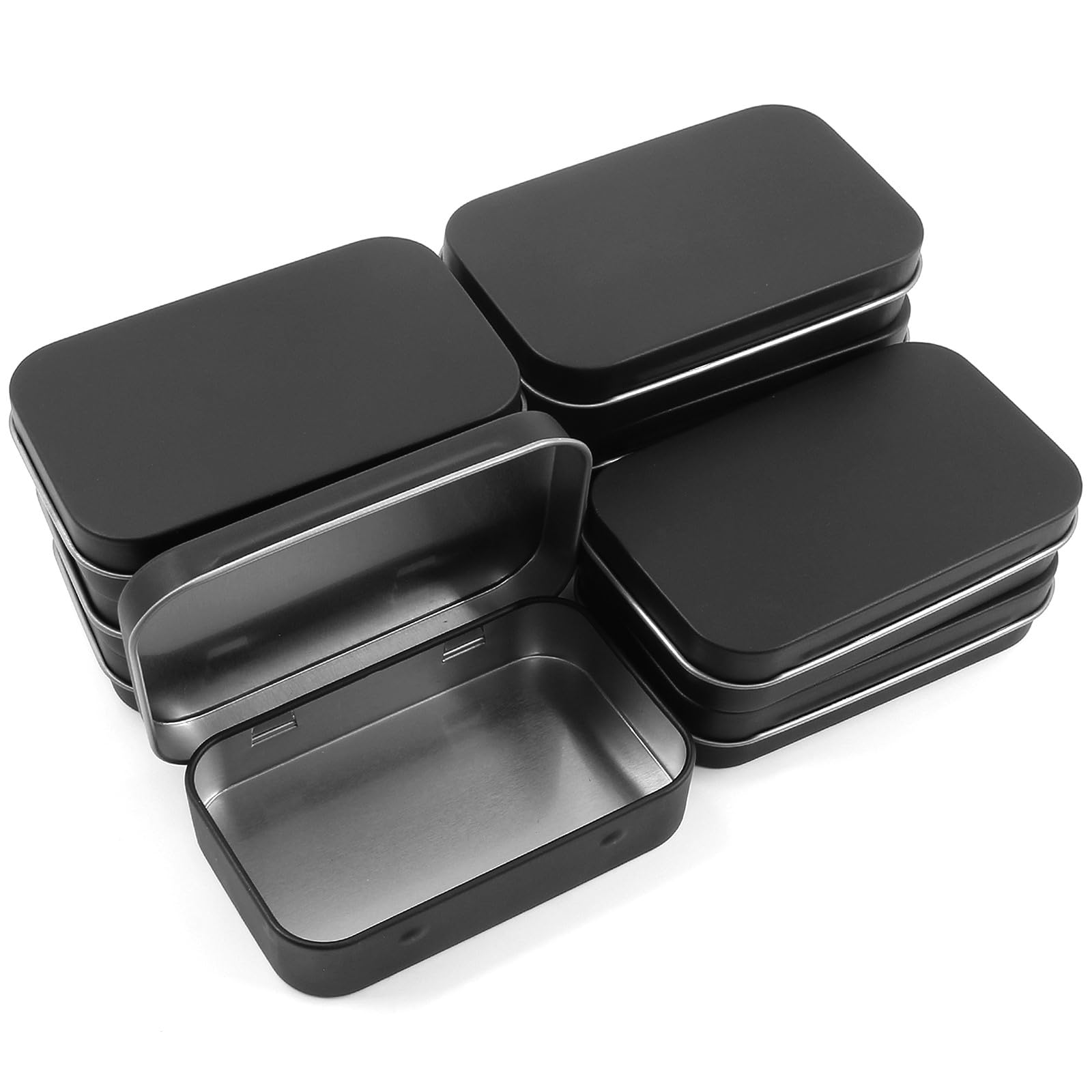 Murtenze 12PCS Metal Tin Box Containers with Hinged, Portable Flip Cover Storage Box for Wedding Jewelry Lip Balm Container Cosmetic Organizer (Black, 3.95 x 2.36 x 0.87inch)