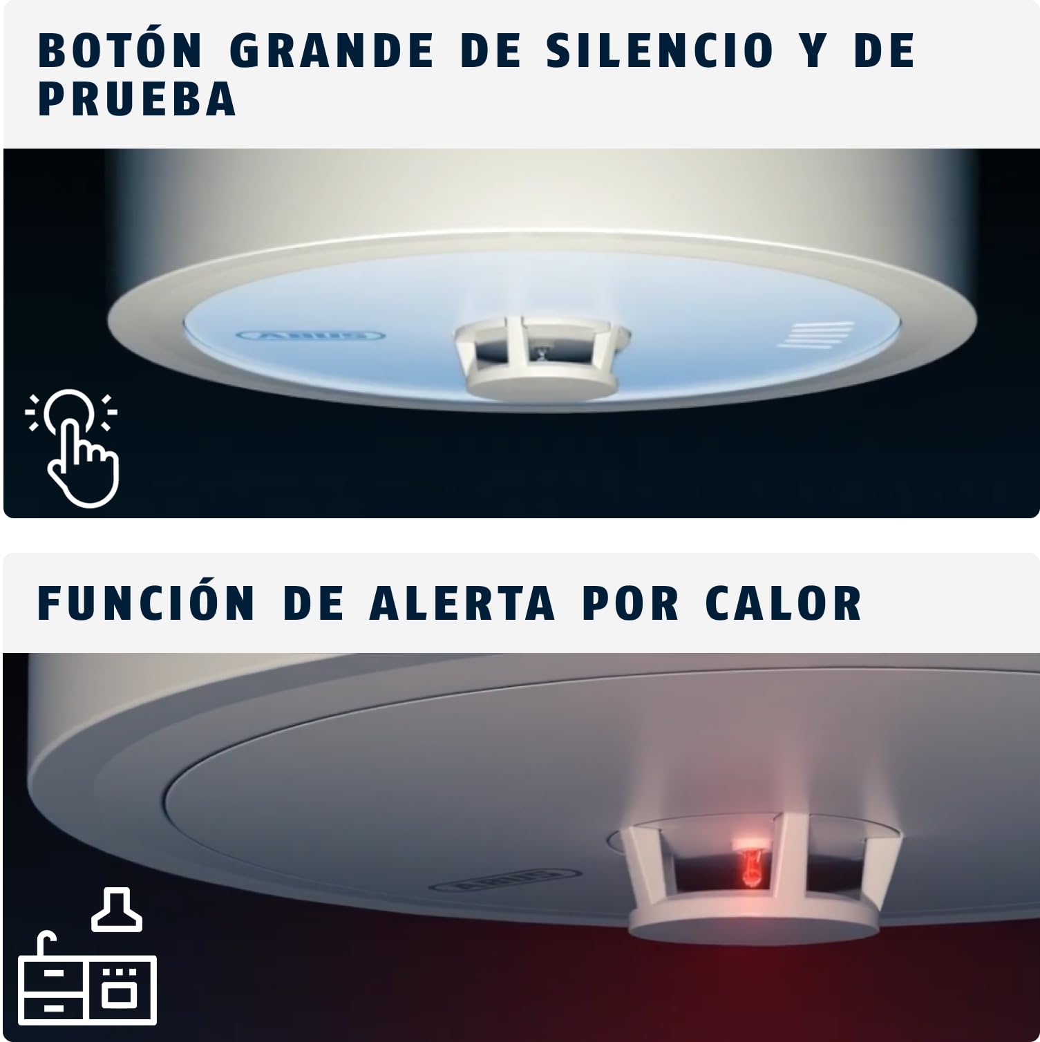 ABUS Prevaro 10 - Detector de Calor Certificado para Cocina, Baño, Garaje y Sótano - con Batería de 10 Años, Autotest Automático y Gran Botón de Prueba
