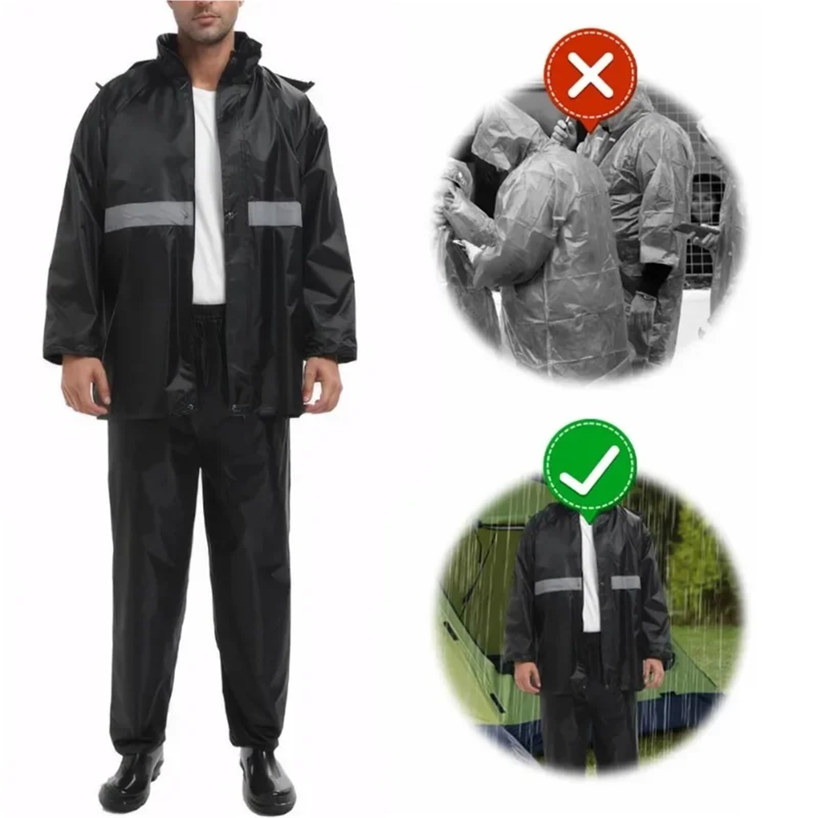 Poncho De Lluvia Chaqueta Impermeable y Traje de pantalón con Banda Reflectante, Chaqueta, Transpirable, Ropa Trabajo for Hombres Mujeres