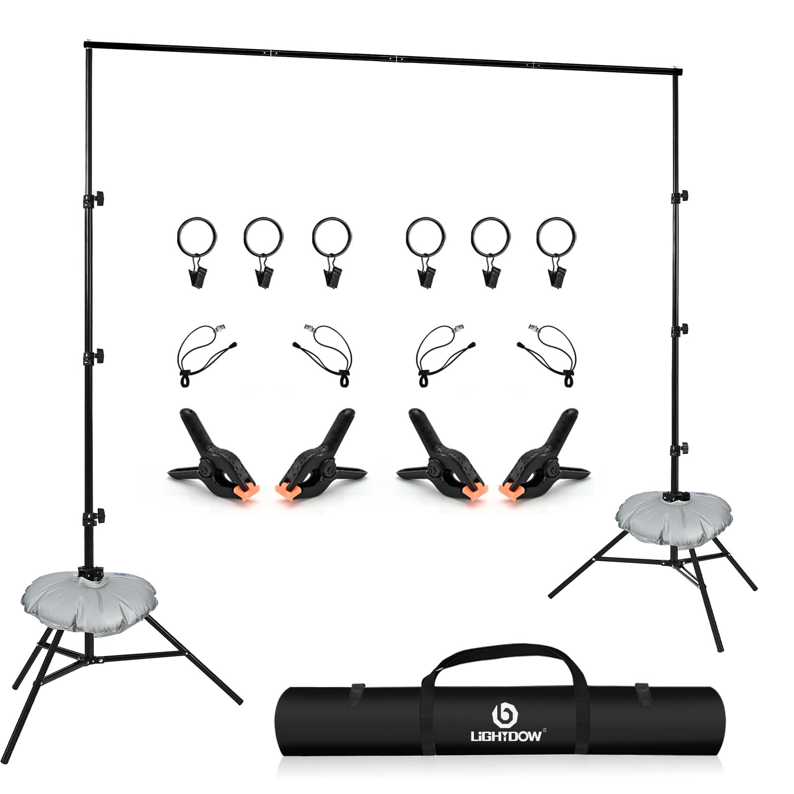 10x9ft Joinable Backdrop Stand Kit(Green Screen not Included),Photo Studio Background Support with 2 Tripods,6 Clips,4 Crossbars,4 Clamps,Water Bags,