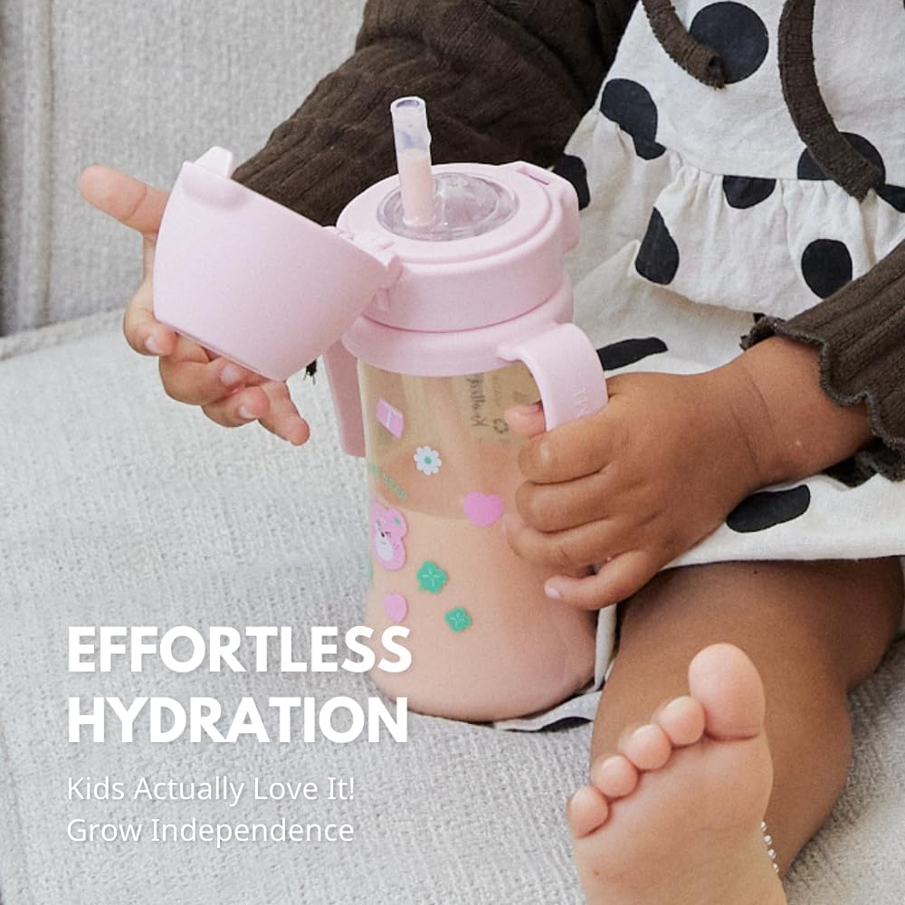 GROSMIMI x KNOTTED Flip Top Spill Proof Sippy Cup, PPSU, BPA Free, Stage 2 Straw for Toddlers (Sugar bear 10oz) - Image 6