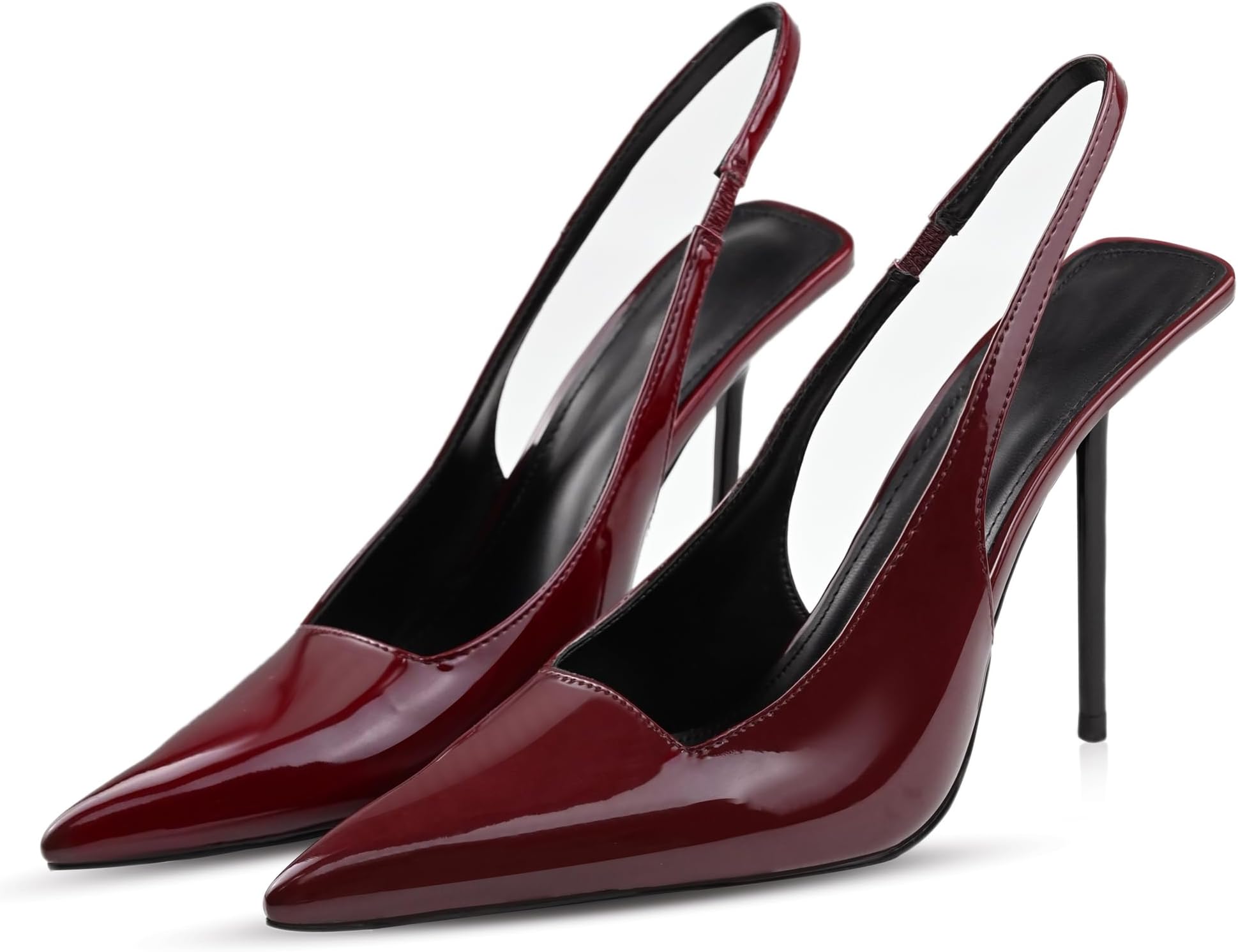 BIUBAKUA Slingback Heels for Women Pointed Toe Stiletto High Heels Stretch Slip on Backless Patent Leather Fashion Comfortable Dress Pumps Shoes
