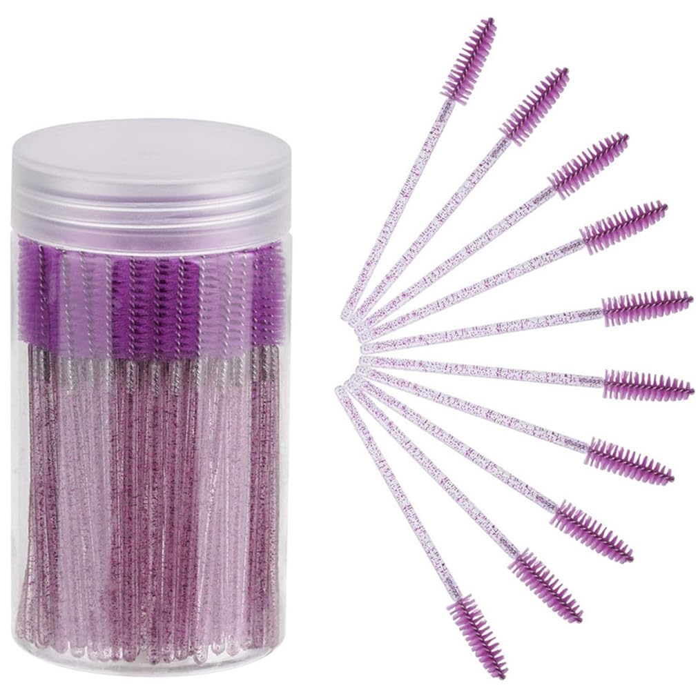 100PCS Disposable Mascara Brushes Disposable Makeup Brush with Container Mascara Wands Makeup Brushes Applicators Kits for Eyelash Extensions and Eyebrow Brush (Crystal Purple)