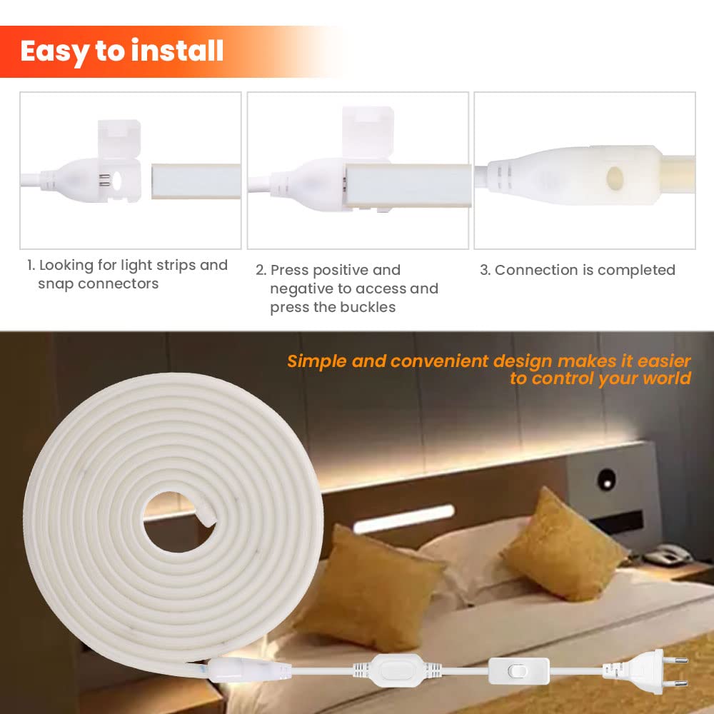 230V COB Neon LED Streifen mit Schalter, IP65 Wasserdicht Superhell Hohe Dichte 288leds/m Flex LED Lichtband für Innen Aussenbereich Festival DIY Deko (Warmweiß, 21M)