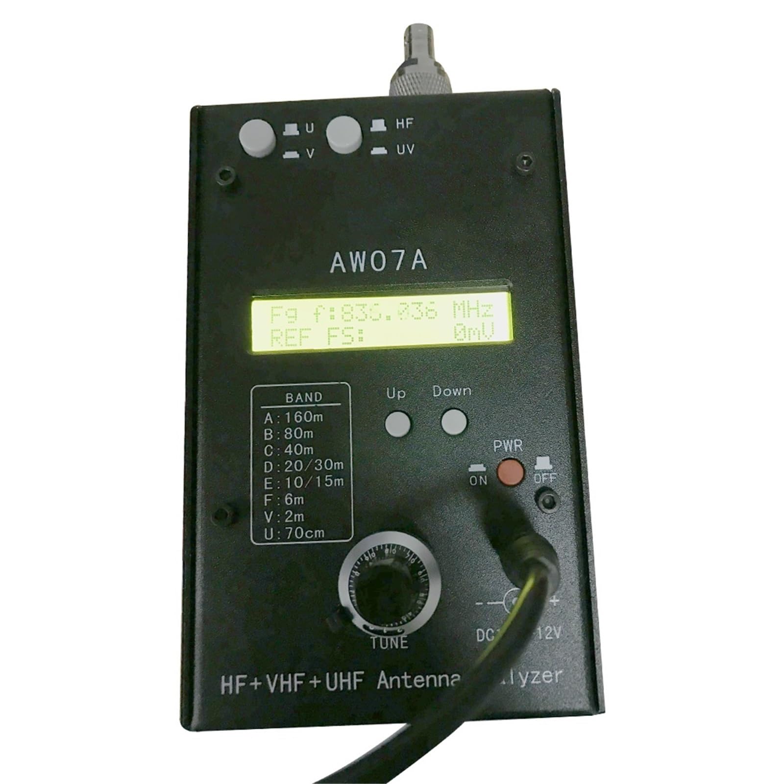 Analizator sieci, HF/VHF/UHF AW07A 1,5-470MHZ 160 M HF + UV Analizatory widma Narzędzie pomiarowe SWR Analizator antenowy z SWR od 1,0 do 9,99 dla radia amatorskiego