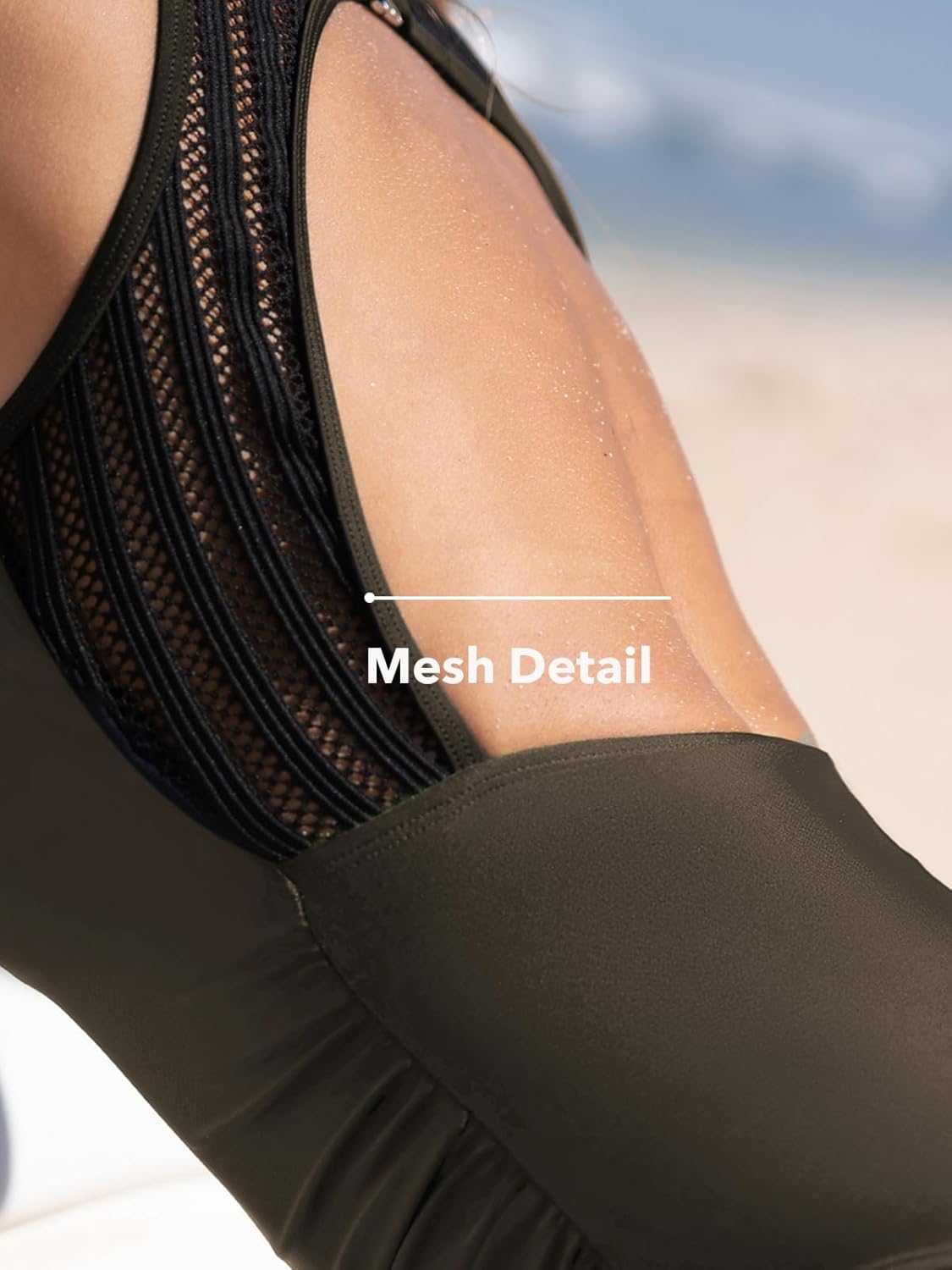 CUPSHE Women's One Piece Swimsuit Bathing Suit Tummy Control High Neck Cutout Back Hook Mesh Swimwear