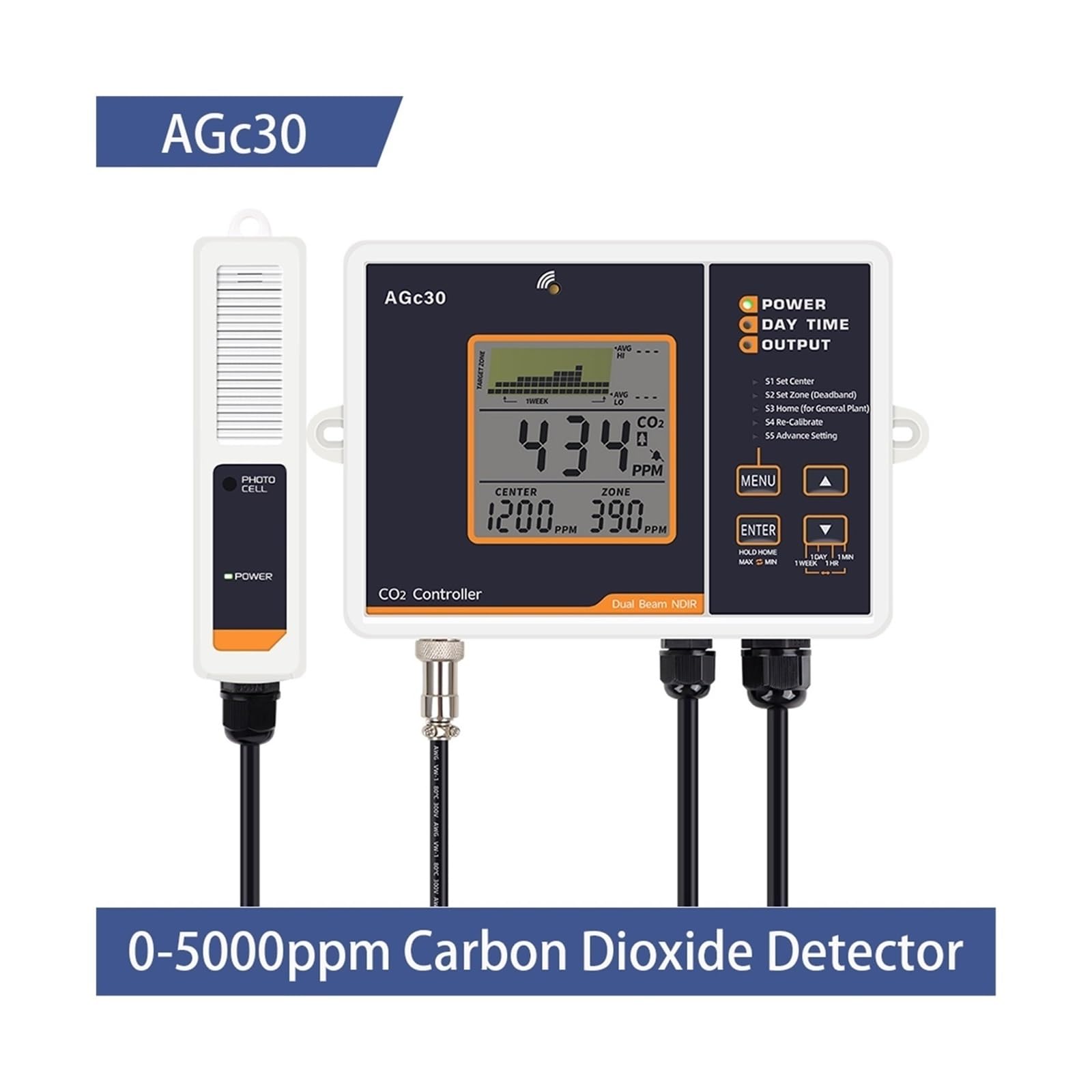 Detektor gazu, Detektor CO2 Monitor Ści Powietrza 0-5000 PPM Dokładność Kontroli Stężenia Regulator Dwutlenku Węgla Do Szklarni(AGc30)