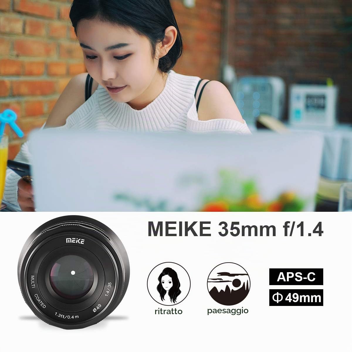 Obiettivo Meike 35mm F1.4 con messa a fuoco manuale e ampia apertura compatibile con fotocamere mirrorless Nikon APS-C come Z30 Z50 Zfc