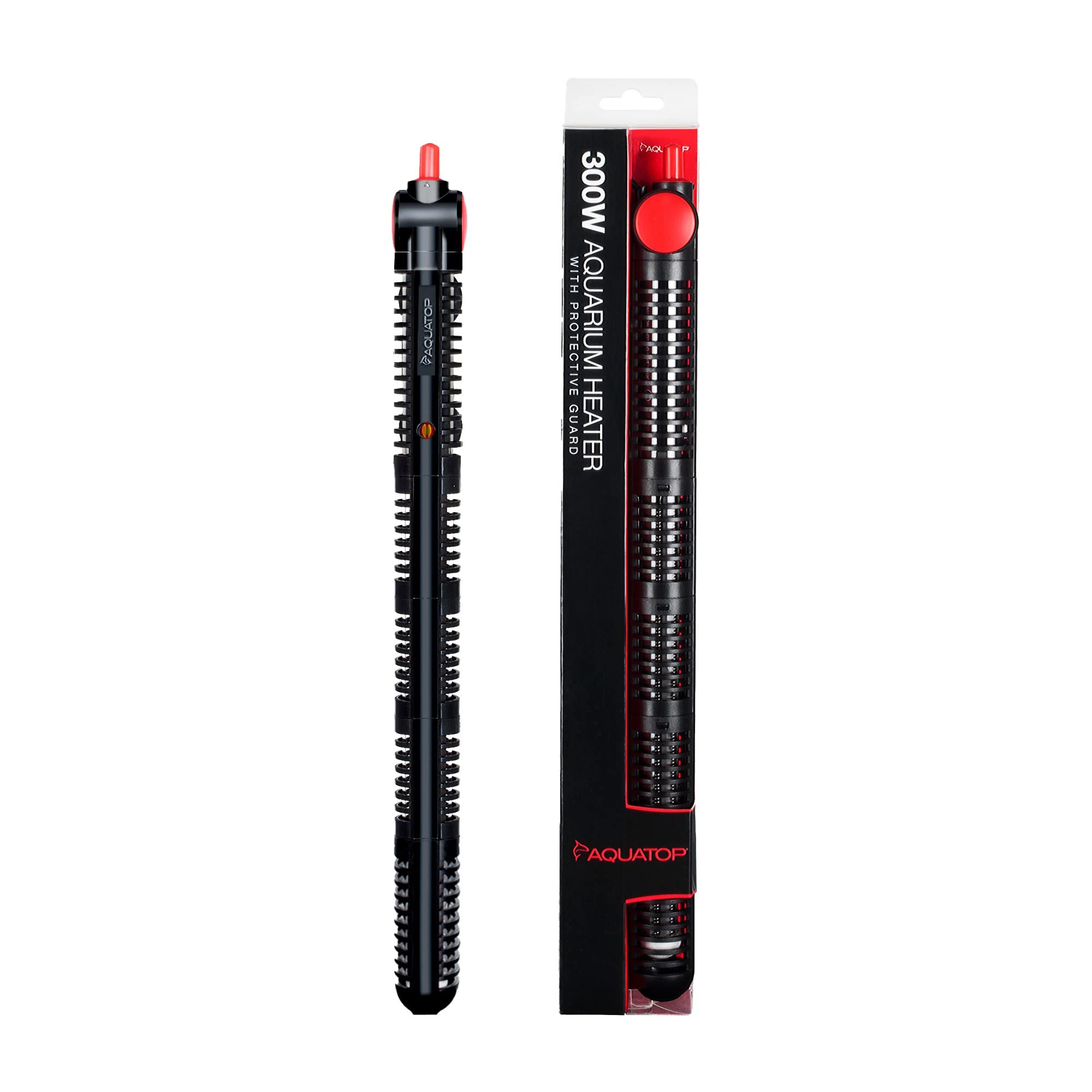 Aquatop 300W Premier Glass Heater with Protective Guard - Fully Submersible for Fish Tanks Up to 80 Gallons, 68-93F Adjustable Temperature Range,