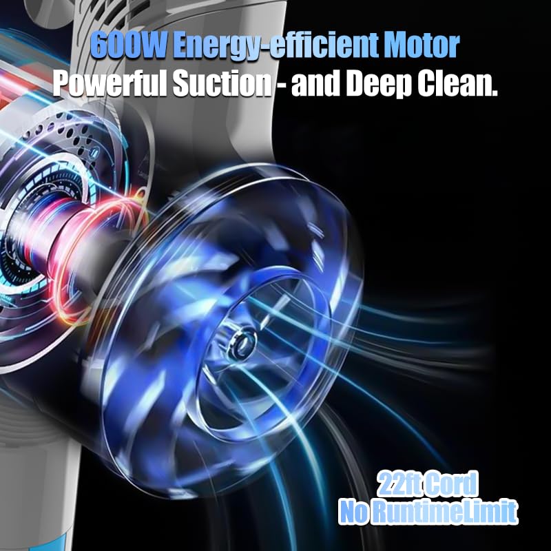 KIKETECH Cord Vacuum Cleaner, Powerful Stick Vacuum,1.2 L Dust Cup, Rechargeable Vacuum Pet for Hair, Carpet, Hardfloor