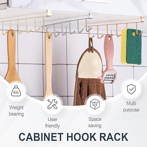 Miniatura 2 de Ganchos para colgar tazas debajo del gabinete, 6 ganchos, soporte para tazas de café debajo del gabinete, ganchos para colgar debajo del estante