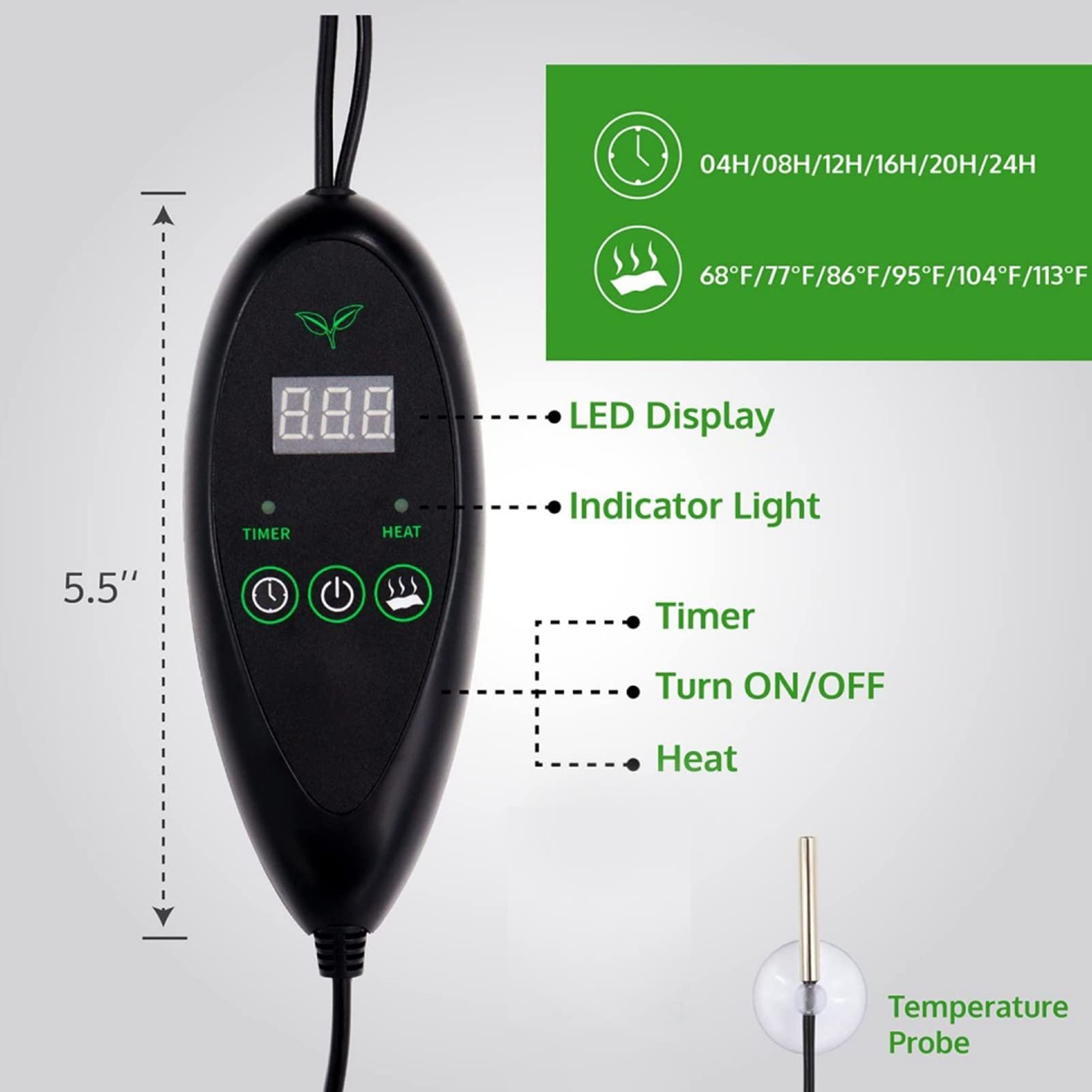 LEYT Tapis Chauffant pour Semis, Contrôleur de Thermostat 20 X 10 Pouces Coussin Chauffant pour Semis IP67 étanche pour Le Démarrage des Semences (Prise UE 220 à 240V)