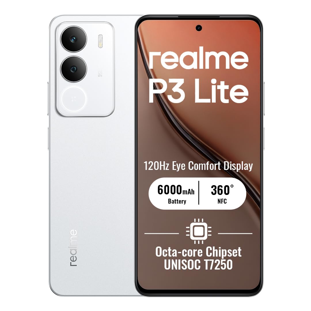 realme P3 Lite Smartphone 8+256GB, White | Batteria 6000mAh, Display 6,67 pollici, 120Hz, Fotocamera AI 50MP, Potente Processore Octa-core, Protezione ArmorShell