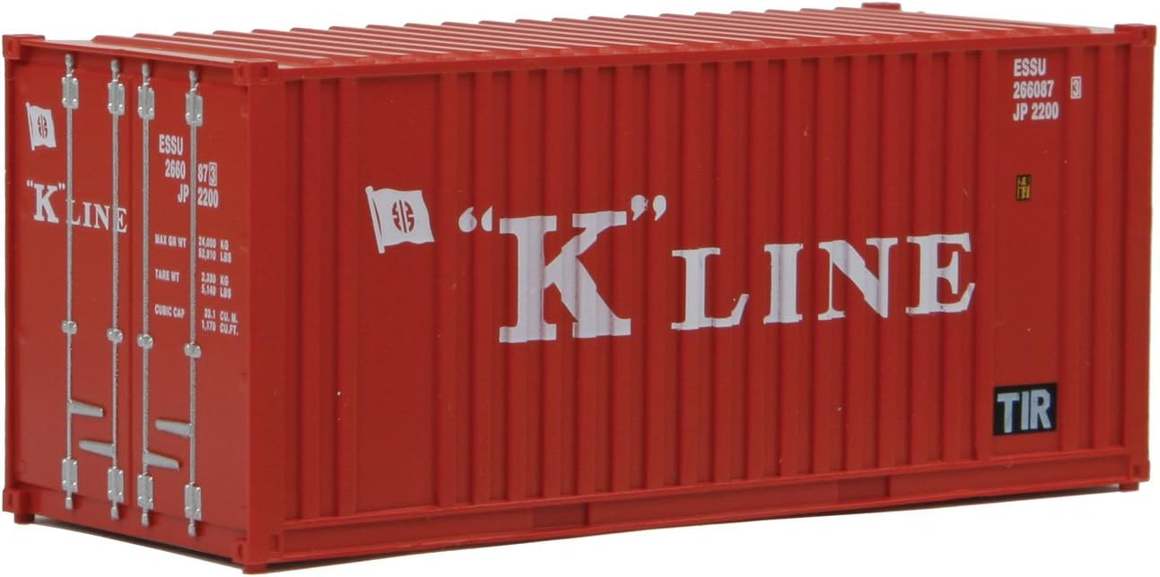 20' Corrugated Container with Flat Panel-K-Line (red, White) 949-8013 HO Scale Model Railroad - Freight Model