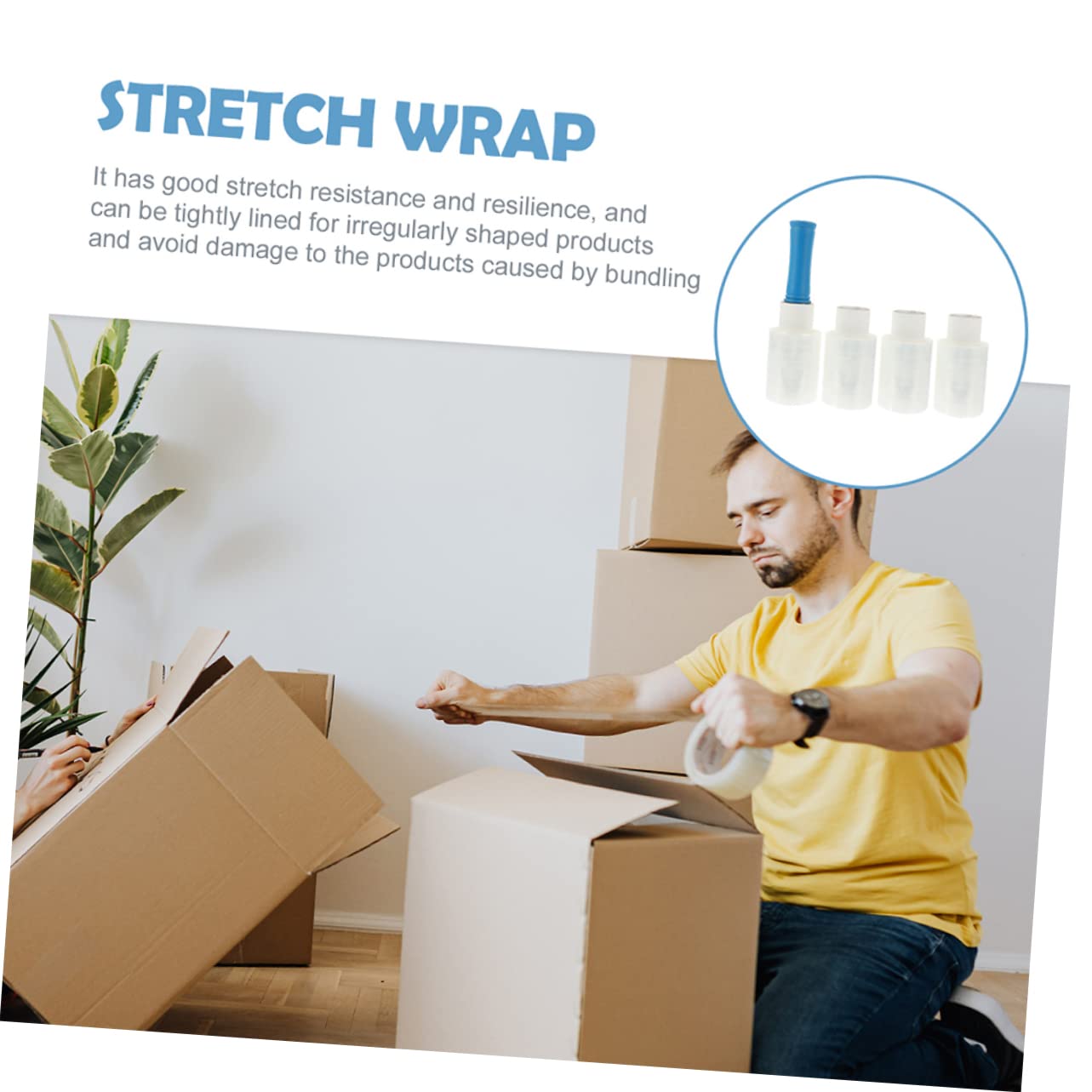 Gadpiparty Membrana de Manija Retráctil Rollo de Film Estirable Transparente para Mudanzas Film Industrial con Asa Color Aleatorio para Embalar Cajas y Objetos Grandes